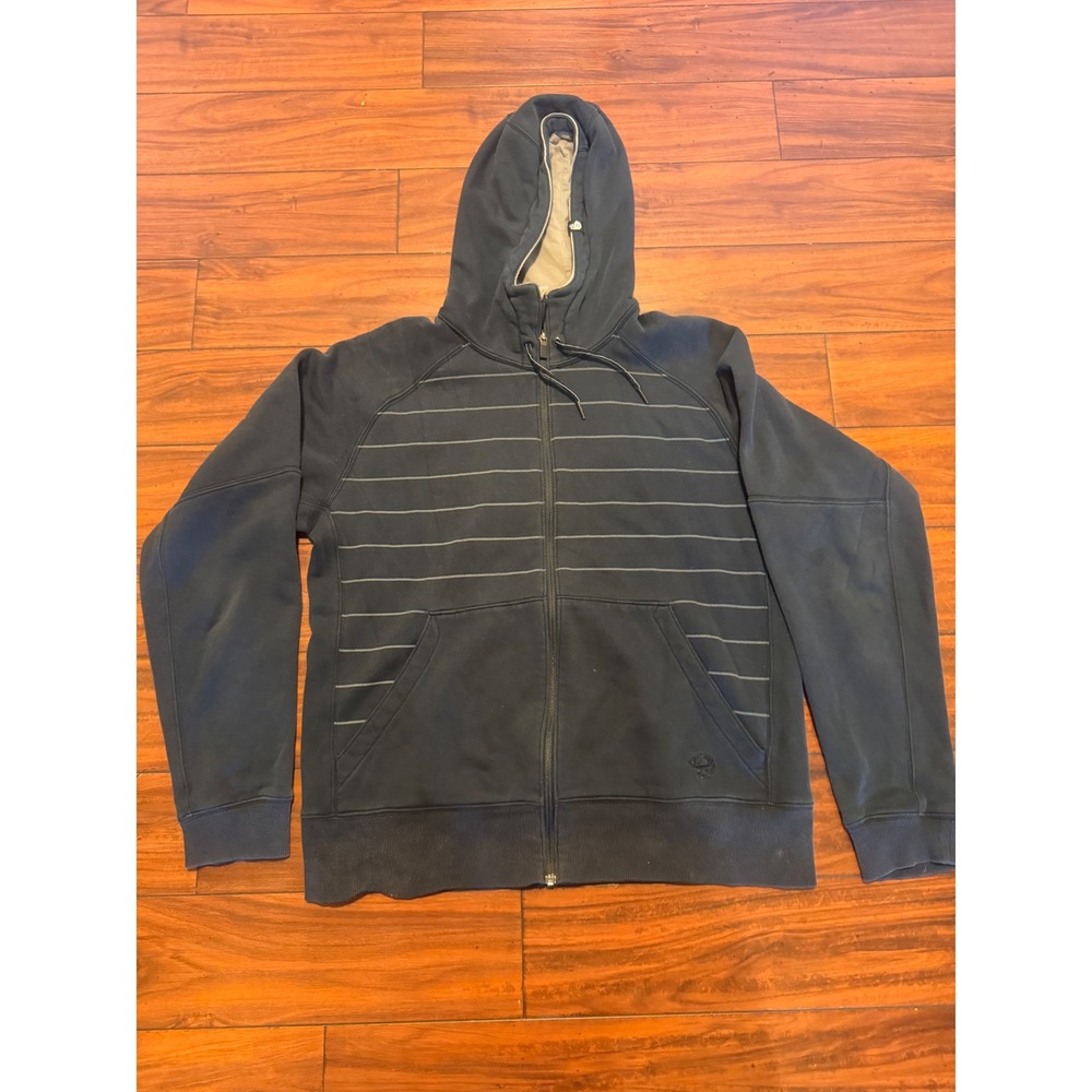 Mountain Hardwear Mens L Full Zip Hoodie Black Striped Fleece Sweatshirt